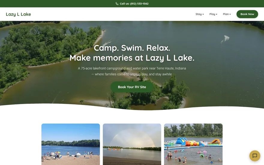 Lazy L Lake campground website — RV park and water park near Terre Haute, Indiana